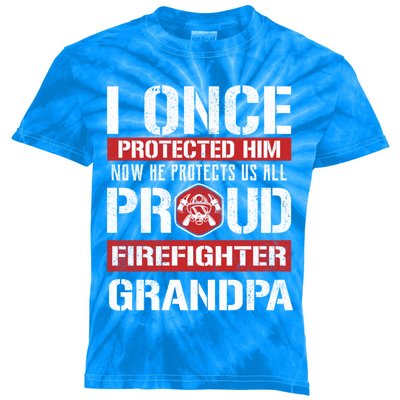 Proud Firefighter Grandpa Love Firefighter Grandson Cute Gift Kids Tie-Dye T-Shirt