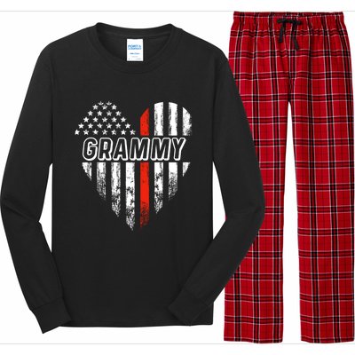 Proud Firefighter Grammy American Flag Heart Gift Long Sleeve Pajama Set