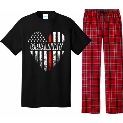 Proud Firefighter Grammy American Flag Heart Gift Pajama Set