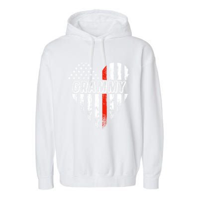 Proud Firefighter Grammy American Flag Heart Gift Garment-Dyed Fleece Hoodie