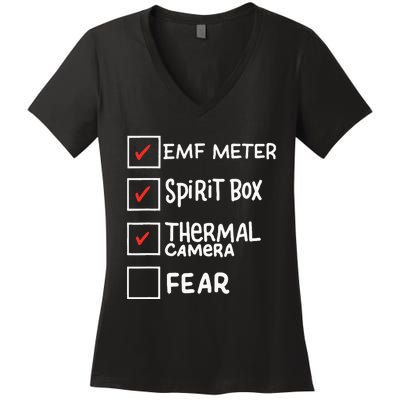 Phasmophobia Funny Ghost Hunter Paranormal Investigators Women's V-Neck T-Shirt