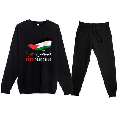 Palestine Free Gaza In Arabic Free Gaza Palestine Flag Support Palestine People Premium Crewneck Sweatsuit Set