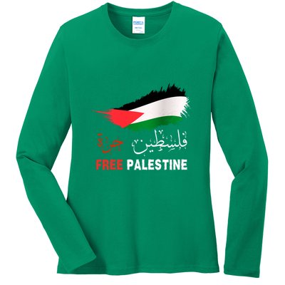 Palestine Free Gaza In Arabic Free Gaza Palestine Flag Support Palestine People Ladies Long Sleeve Shirt