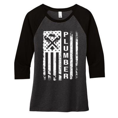 Plumber Flag Gifts For Plumbers Funny Plumbing Outfit Women's Tri-Blend 3/4-Sleeve Raglan Shirt