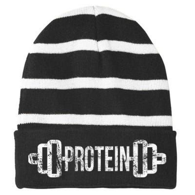 Protein Funny Gym For Gym Goers Striped Beanie with Solid Band