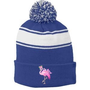 Pink Flamingo Gg Bird Christmas Gift Matching Family Gift Stripe Pom Pom Beanie