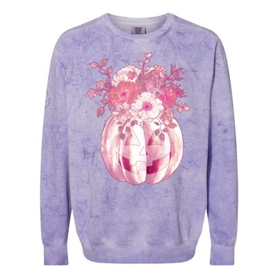 Pastel Floral Halloween Pumpkin Jackolantern Colorblast Crewneck Sweatshirt