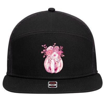 Pastel Floral Halloween Pumpkin Jackolantern 7 Panel Mesh Trucker Snapback Hat