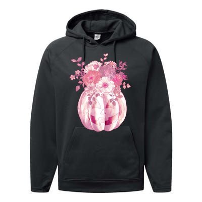 Pastel Floral Halloween Pumpkin Jackolantern Performance Fleece Hoodie