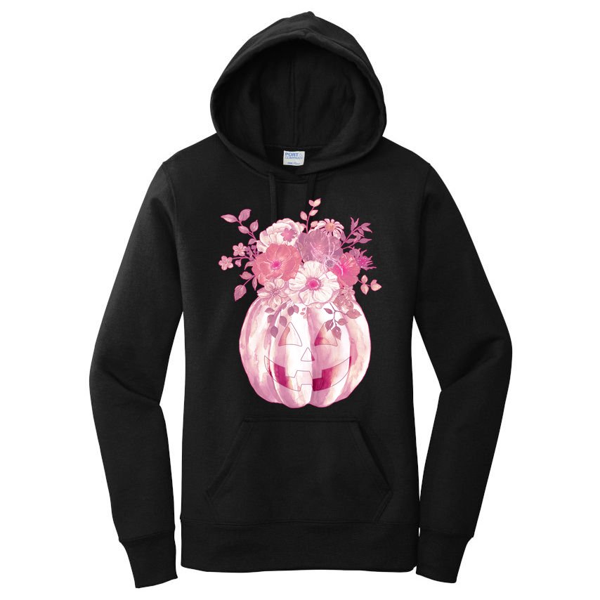 Pastel Floral Halloween Pumpkin Jackolantern Women's Pullover Hoodie