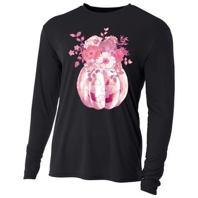 Pastel Floral Halloween Pumpkin Jackolantern Cooling Performance Long Sleeve Crew