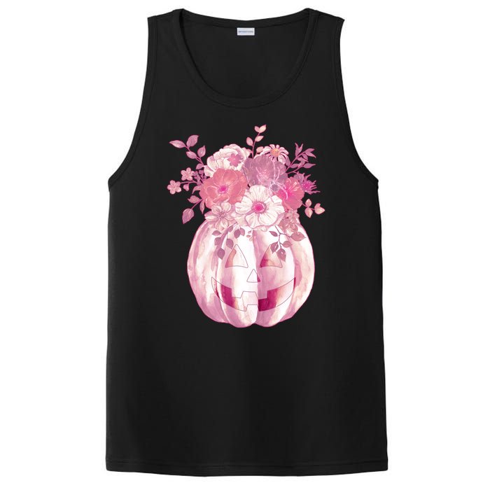 Pastel Floral Halloween Pumpkin Jackolantern PosiCharge Competitor Tank