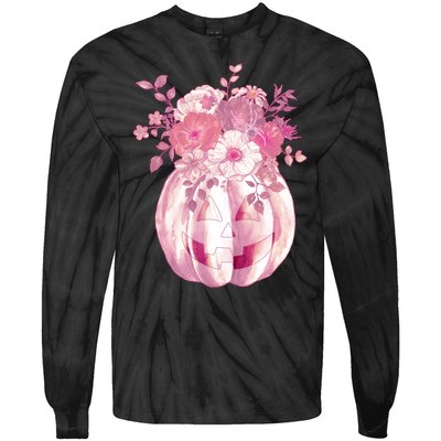 Pastel Floral Halloween Pumpkin Jackolantern Tie-Dye Long Sleeve Shirt