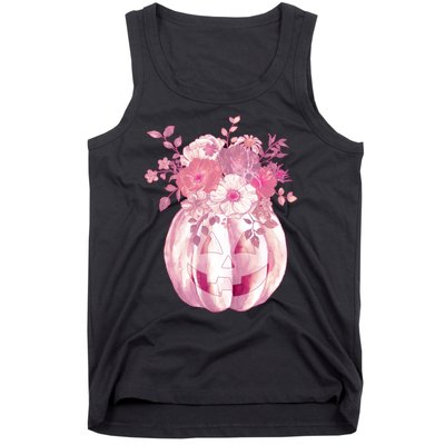 Pastel Floral Halloween Pumpkin Jackolantern Tank Top