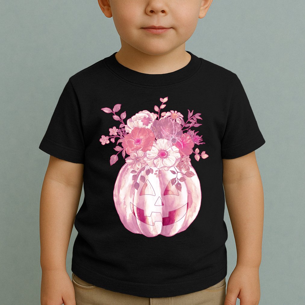 Pastel Floral Halloween Pumpkin Jackolantern Toddler T-Shirt