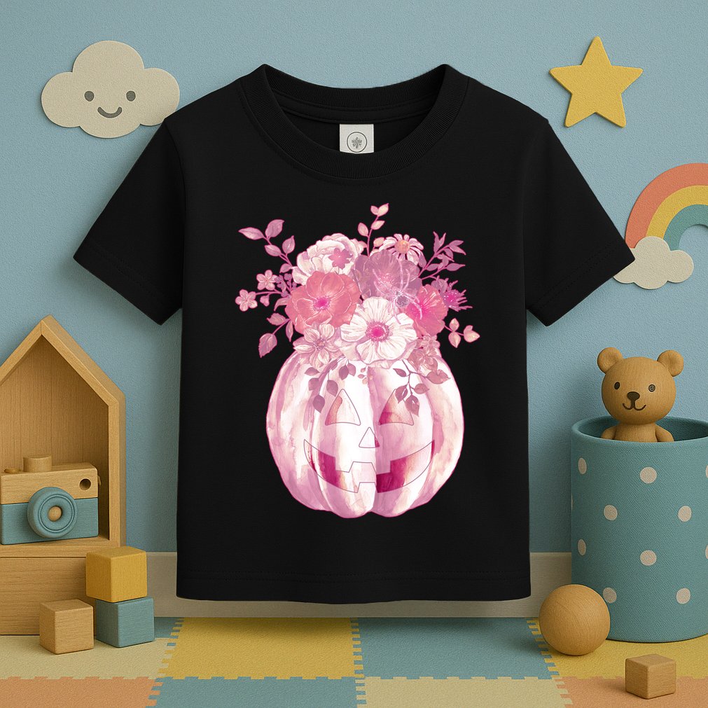 Pastel Floral Halloween Pumpkin Jackolantern Toddler T-Shirt