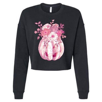 Pastel Floral Halloween Pumpkin Jackolantern Cropped Pullover Crew