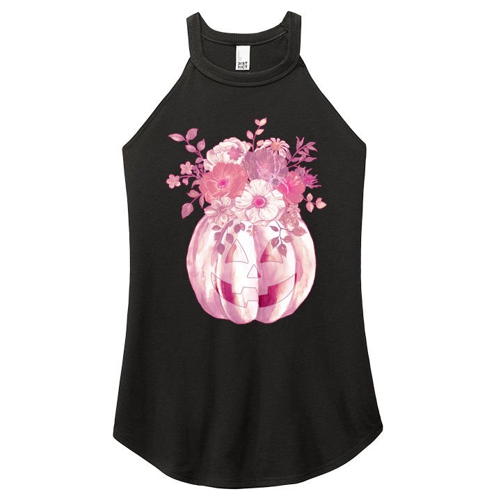 Pastel Floral Halloween Pumpkin Jackolantern Women's Perfect Tri Rocker Tank
