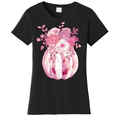 Pastel Floral Halloween Pumpkin Jackolantern Women's T-Shirt