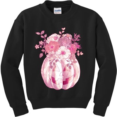 Pastel Floral Halloween Pumpkin Jackolantern Kids Sweatshirt