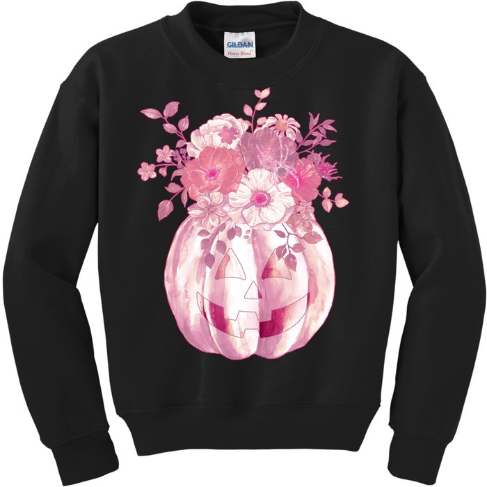 Pastel Floral Halloween Pumpkin Jackolantern Kids Sweatshirt