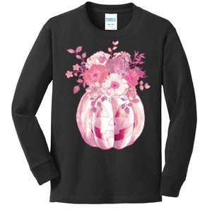 Pastel Floral Halloween Pumpkin Jackolantern Kids Long Sleeve Shirt