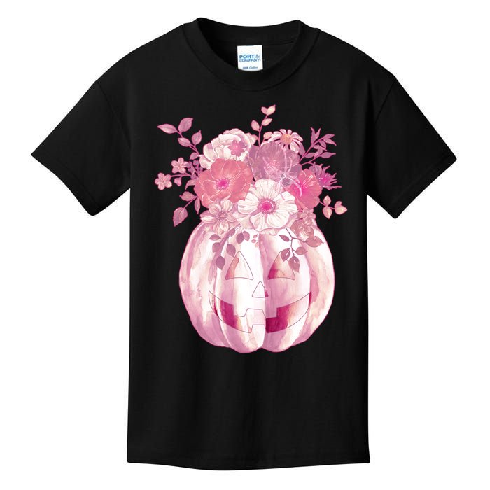 Pastel Floral Halloween Pumpkin Jackolantern Kids T-Shirt