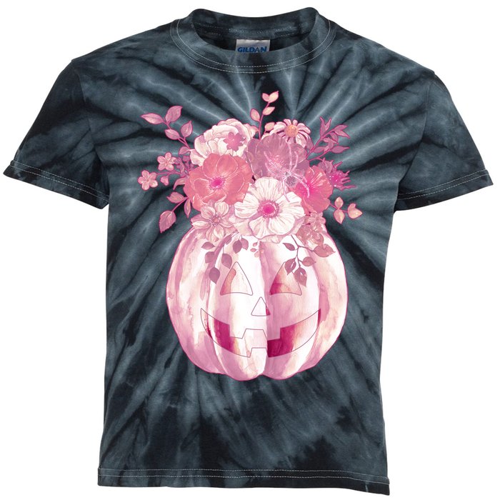 Pastel Floral Halloween Pumpkin Jackolantern Kids Tie-Dye T-Shirt