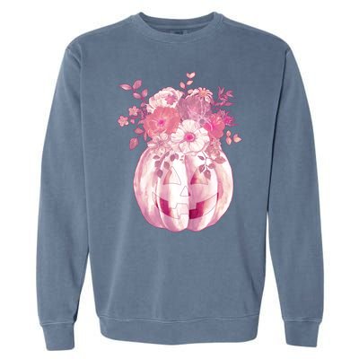 Pastel Floral Halloween Pumpkin Jackolantern Garment-Dyed Sweatshirt