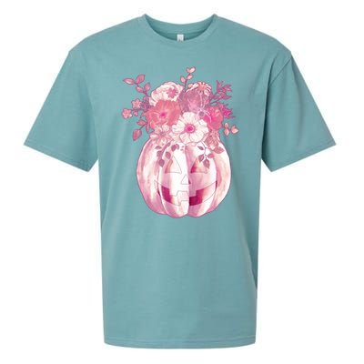 Pastel Floral Halloween Pumpkin Jackolantern Sueded Cloud Jersey T-Shirt