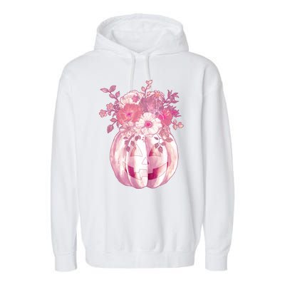 Pastel Floral Halloween Pumpkin Jackolantern Garment-Dyed Fleece Hoodie