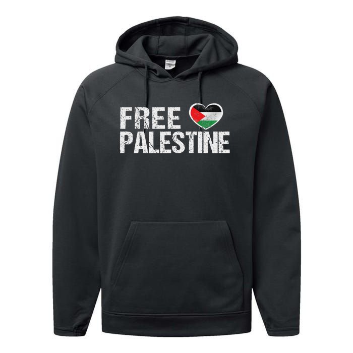 Palestine Flag Heart Free Palestine Performance Fleece Hoodie