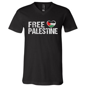 Palestine Flag Heart Free Palestine V-Neck T-Shirt