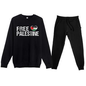 Palestine Flag Heart Free Palestine Premium Crewneck Sweatsuit Set