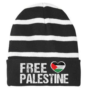 Palestine Flag Heart Free Palestine Striped Beanie with Solid Band