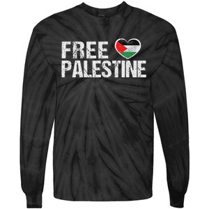 Palestine Flag Heart Free Palestine Tie-Dye Long Sleeve Shirt