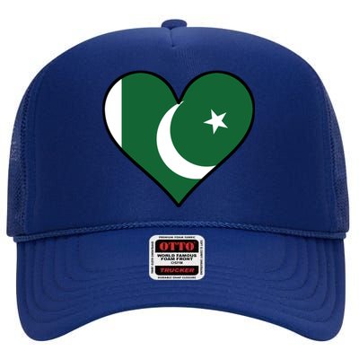 Pakistani Flag Heart Cute Pakistan Gift High Crown Mesh Back Trucker Hat