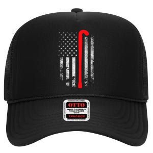 Patriotic Field Hockey Player Hockey Fan USA Flag High Crown Mesh Back Trucker Hat