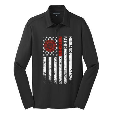 Proud Firefighter Husband Father Fire Fathers Day For Dad Funny Gift Silk Touch Performance Long Sleeve Polo