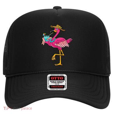 Pink Flamingo Hawaiian Summer Tropical Luau High Crown Mesh Back Trucker Hat