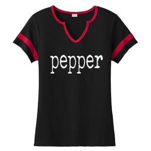 Pepper Funny Halloween Salt & Pepper Couple's Costume Ladies Halftime Notch Neck Tee