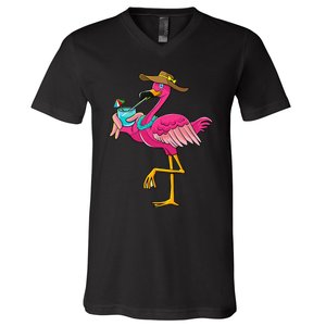 Pink Flamingo Hawaiian Summer Tropical Luau Wo V-Neck T-Shirt