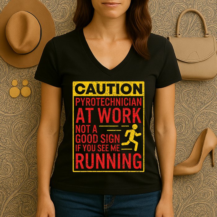 Pyrotechnician Funny Humorous Pyro Technician Women's V-Neck T-Shirt
