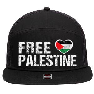 Palestine Flag heart Free Palestine 7 Panel Mesh Trucker Snapback Hat