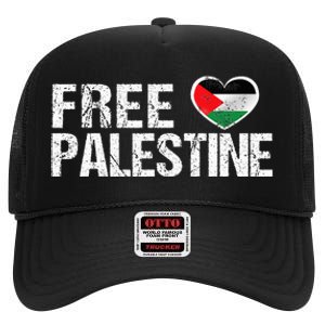 Palestine Flag heart Free Palestine High Crown Mesh Back Trucker Hat