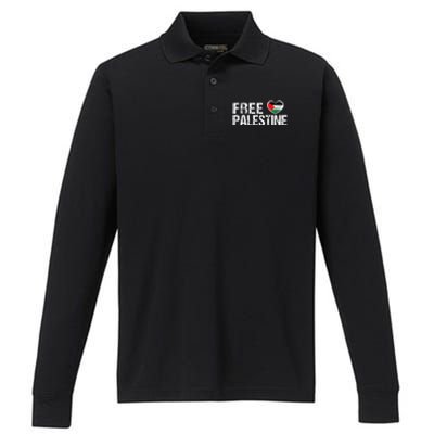 Palestine Flag heart Free Palestine Performance Long Sleeve Polo