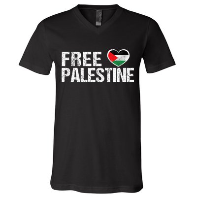 Palestine Flag heart Free Palestine V-Neck T-Shirt