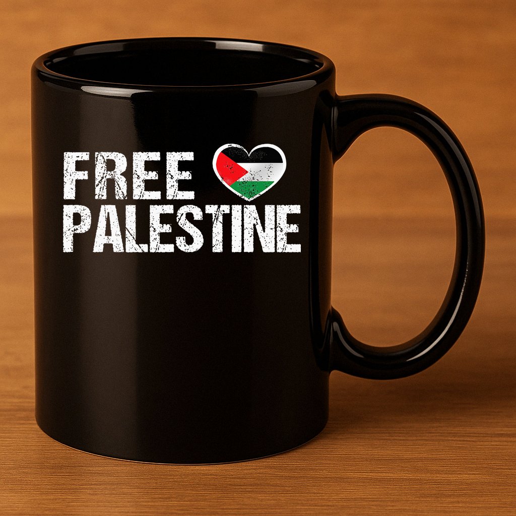 Palestine Flag heart Free Palestine 11oz C Handle Ceramic Mug