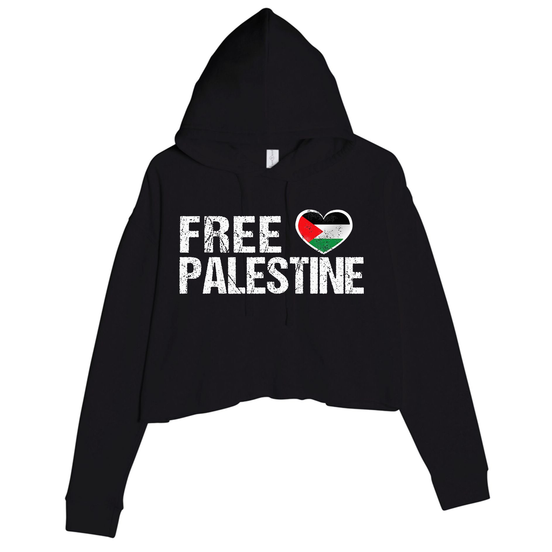 Palestine Flag heart Free Palestine Crop Fleece Hoodie