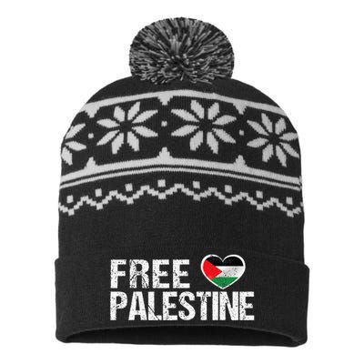 Palestine Flag heart Free Palestine USA-Made Snowflake Beanie